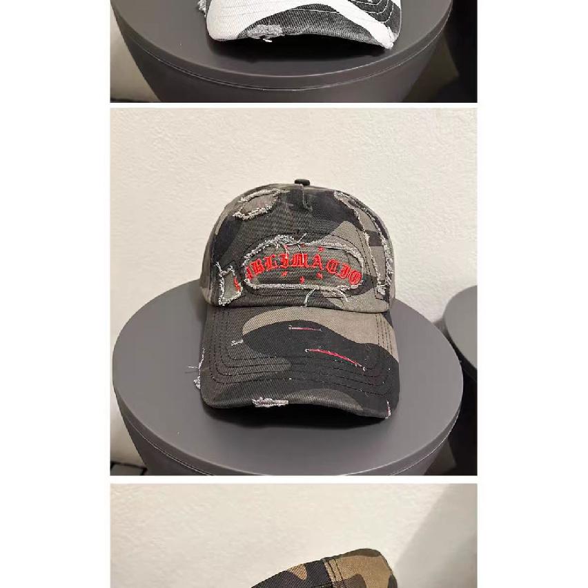 Camouflage patch baseball cap for women, spring and summer street style, embroidered wide brim, versatile for men