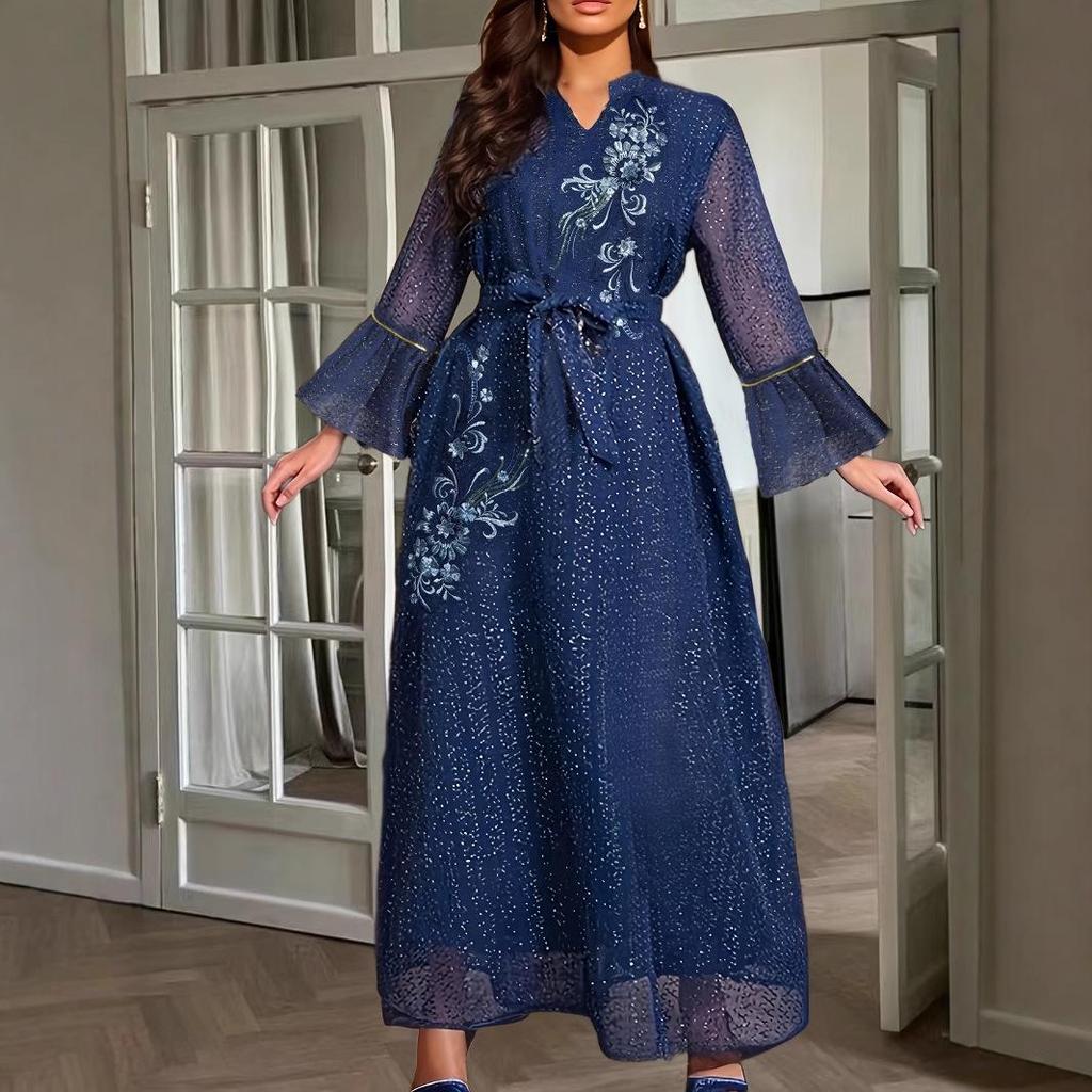 2025 Вышитое платье мусульманки с Ближнего Востока - Новое арабское платье в стиле Дубая