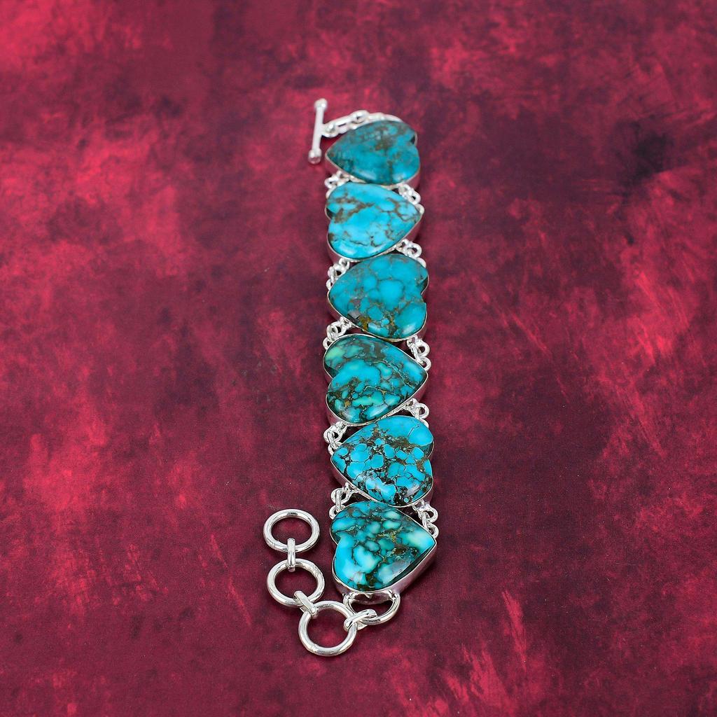 Blue Turquoise Handmade Gemstone Bracelet, 925 Solid Sterling Silver Antique Jewelry Bracelet, For Engagement Gift