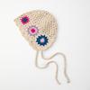 Японская милая вязаная шапка-пуловер с подсолнухом, ажурная, с бахромой, на шнурке, головной убор, теплая шерстяная шапка
