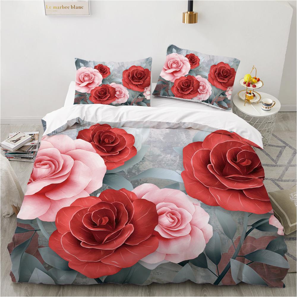 Комплект постельного белья с 3D розами для девочек и женщин, пуховые пододеяльники, наволочки 2/3 шт., подарок на День святого Валентина, романтическое любовное покрывало