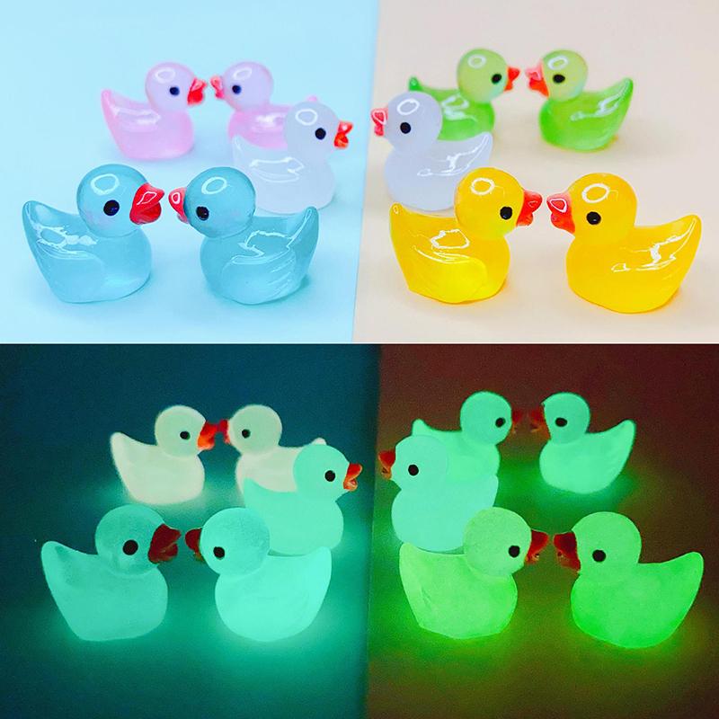 10Pcs Luminous Mini Resin Duck Car Dashboard Toys Dolls Figures Home Garden Decoration Cartoon Color Car Ornaments Gifts
