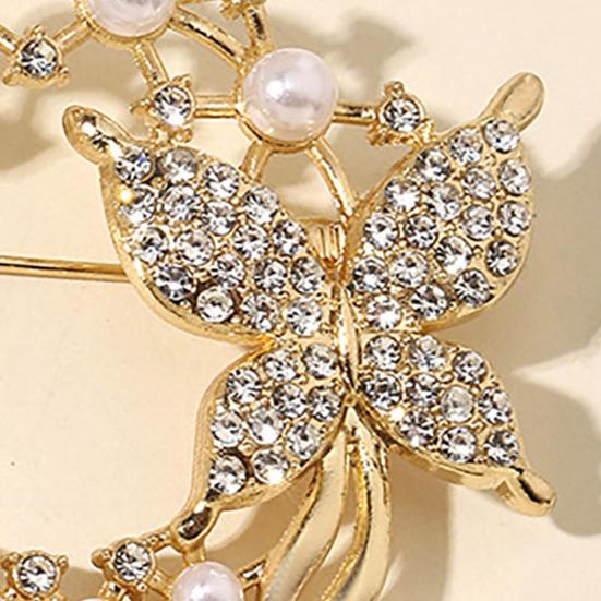 Anti-Exposure Brooch Round Women Shape Brooch with Rhinestones Imitation Pearls Suits Coats Sweaters Pin Commuting Dating