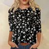 Women's Fashion Casual Round Neck 3/4 Sleeve Loose Printed T-Shirt Ladies Top