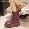 Модные женские зимние сапоги на платформе до середины голени, кожаные туфли на плоской подошве, женские модные ботинки челси 2024 года, новые зимние мотоциклетные ботинки Mujer