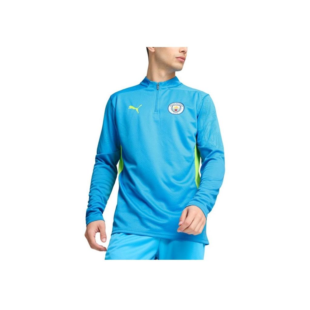 Puma Футболка мужская с круглым вырезом и длинным рукавом Manchester City Quarter-Zip Fashion Logo, цвет синий желтый 777529-11
