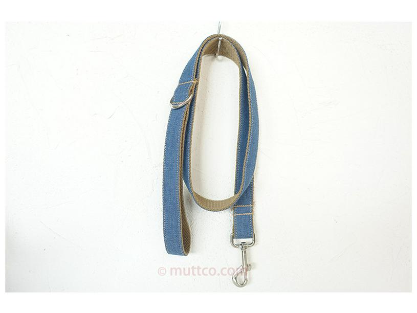 Custom Brown Denim Dog Leash and Collar Set