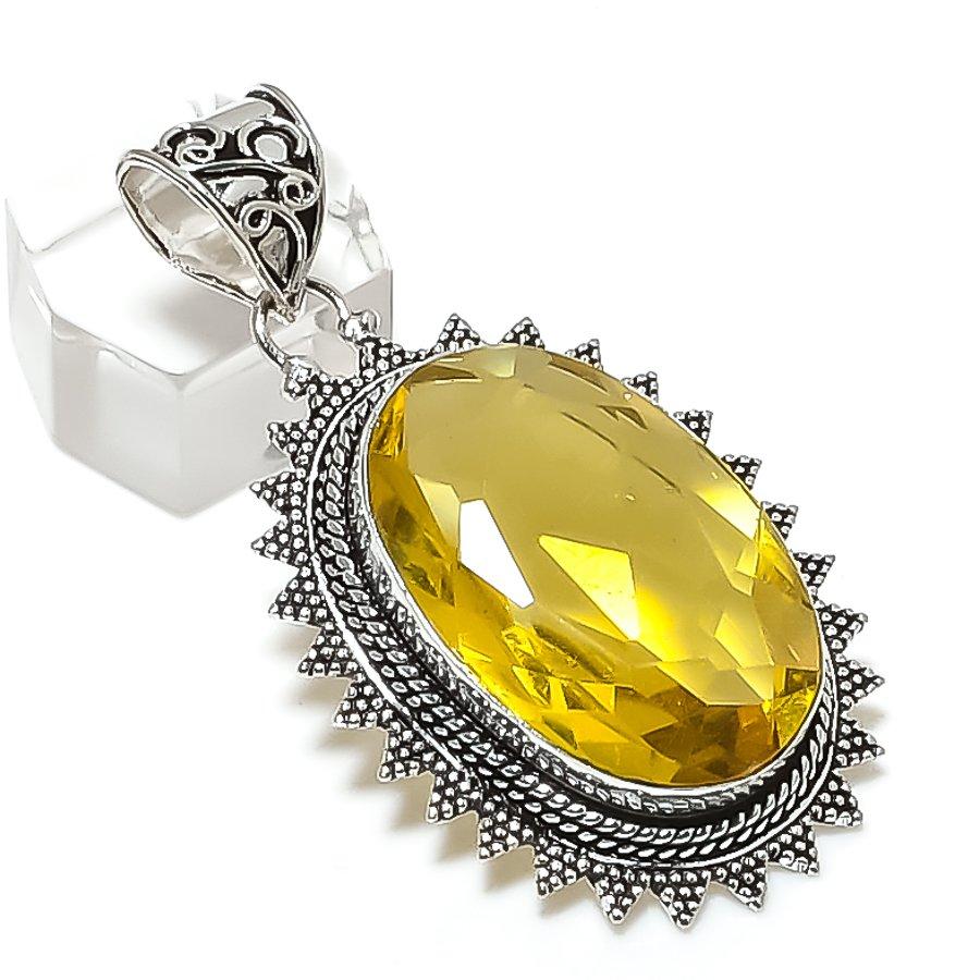 Citrine Gemstone Handmade 925 Sterling Silver Jewelry Pendant 2.13" b0W09
