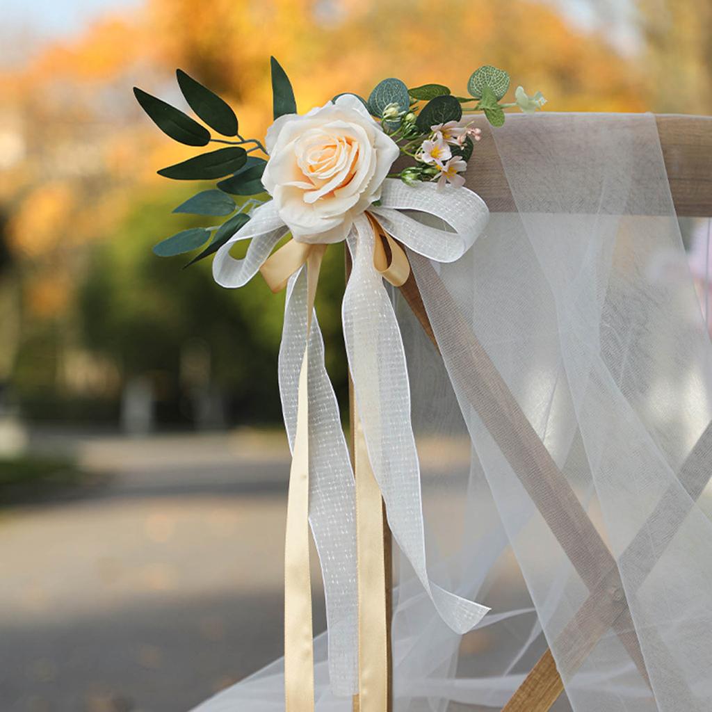 Искусственные Имитированные Розы Цветок на Спинку Стула Разноцветный Для Украшения Места Проведения Свадебной Вечеринки На Открытом Воздухе Эстетичный Декоративный