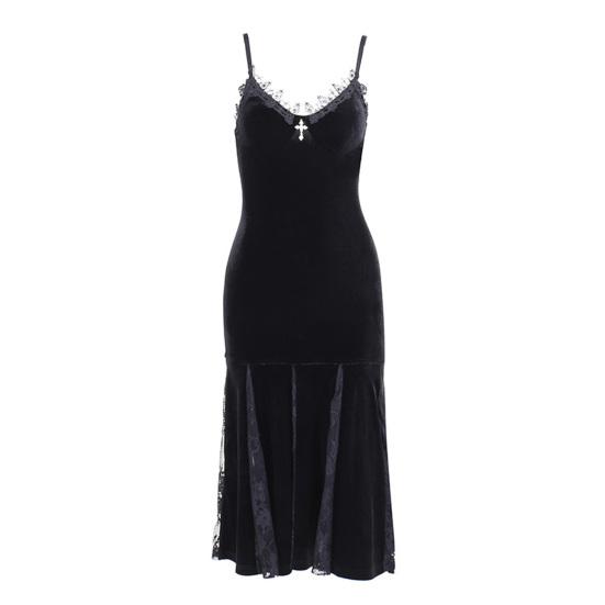 Женское платье для косплея на Хэллоуин с V-образным вырезом, кружевом и V-образным вырезом, на тонких бретельках, с подолом «рыбий хвост», в темном стиле, готическое, средневековое, винтажное, без рукавов, для выступлений на сцене