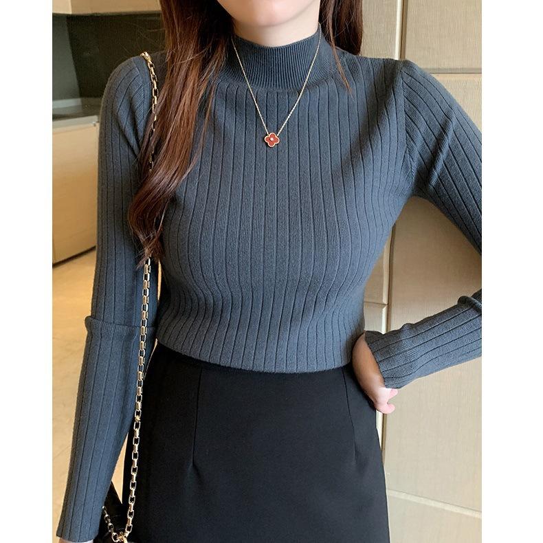 Вязаный свитер, однотонный водолазка, пуловеры, женский топ с длинным рукавом, корейский стиль, облегающий женский шерстяной, осенне-зимний уличный стиль