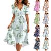 Women's Summer Fashion V-Neck Flared Dress Short Sleeve Floral Dresses