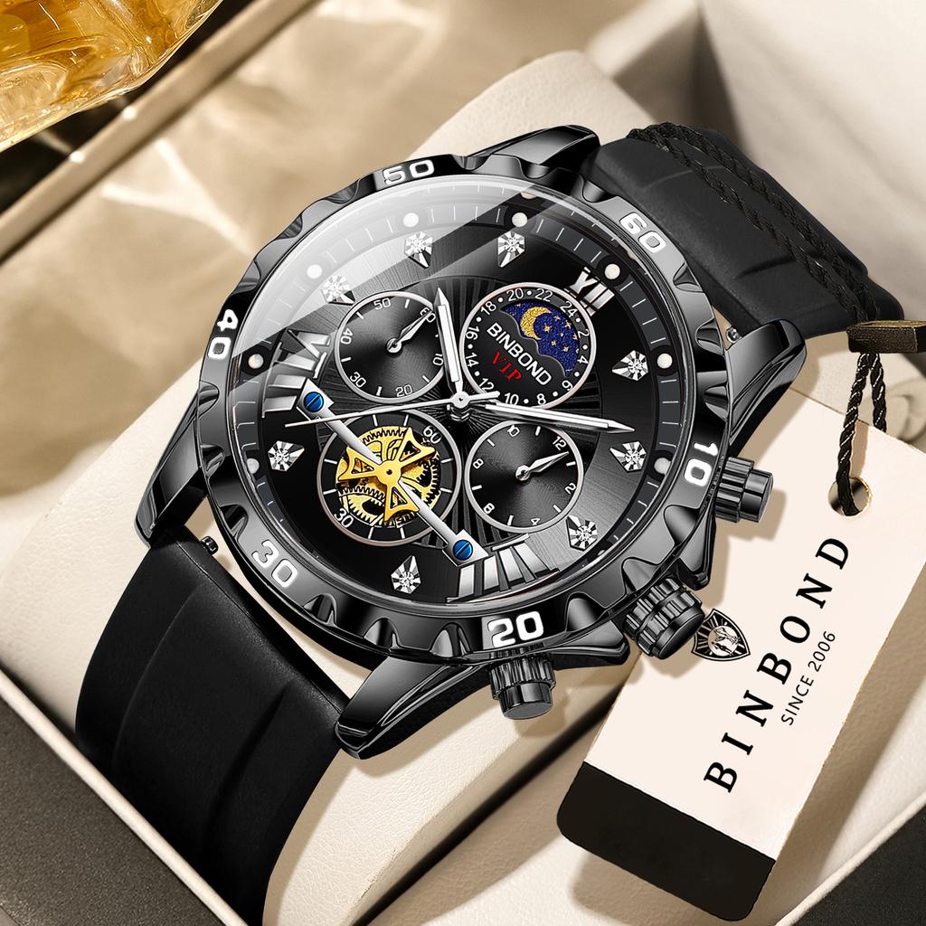 BINBOND Luxury Quartz Watches For Men Luminous Waterproof Chronograph Men's Watch Wristwatch Sturdy Sports Stopwatch Reloj