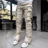 New Men's Denim Straight Leg Jeans Street Fashion Ins Colorful Stretch Patch Denim Straight Leg Jeans