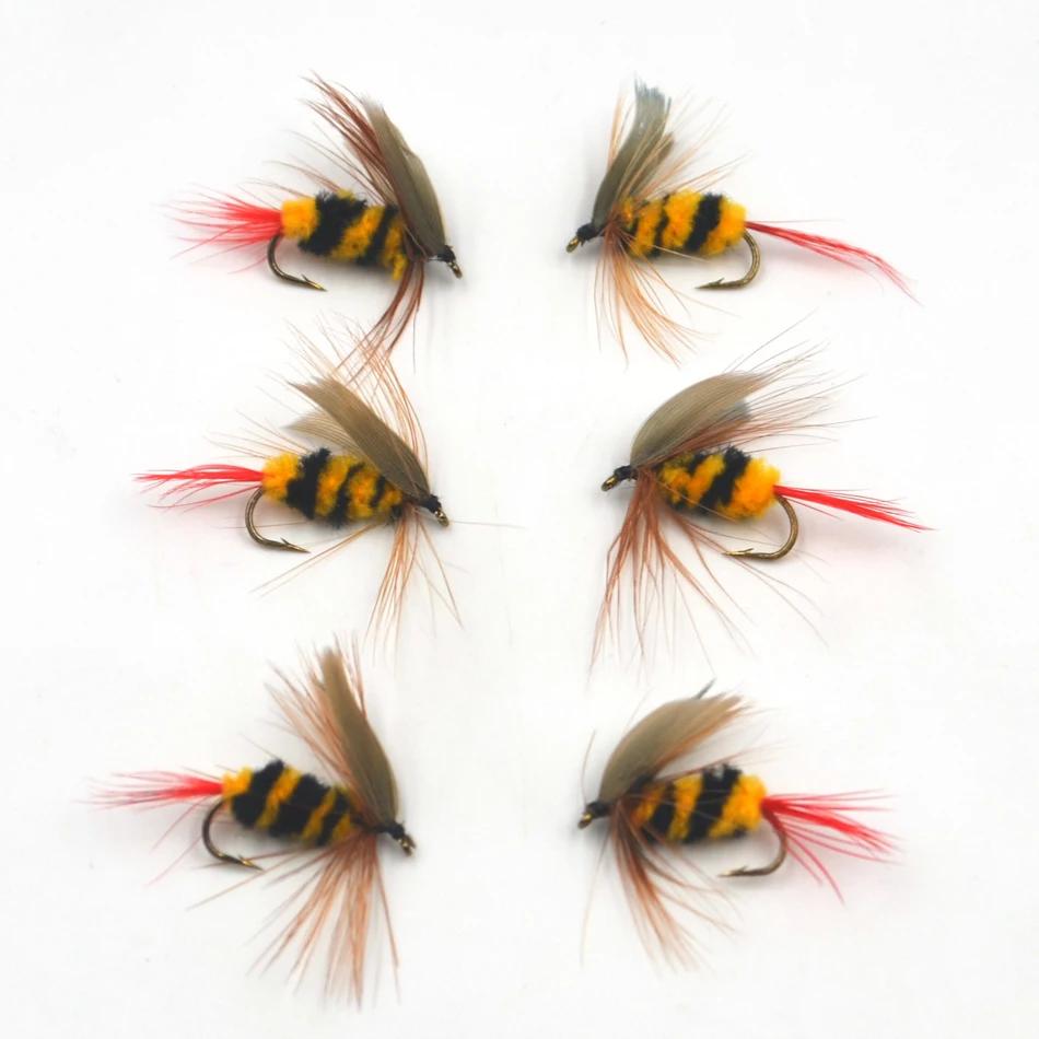 MNFT 6PCS 10# Flies Lure bee fishing Yellow and Black Bumble Bee Fly Insect Artificial Fishing Bait Dry Fly for Trout Fishing