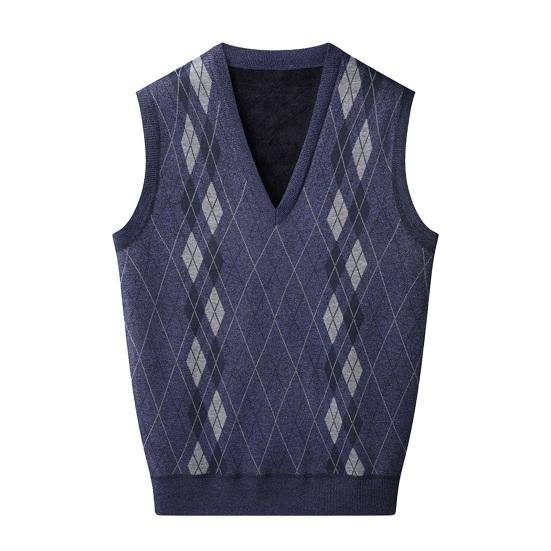 Мужской вязаный жилет с V-образным вырезом, без рукавов, утолщенная плюшевая подкладка, жилет с ромбическими узорами, зимний жилет, свитер