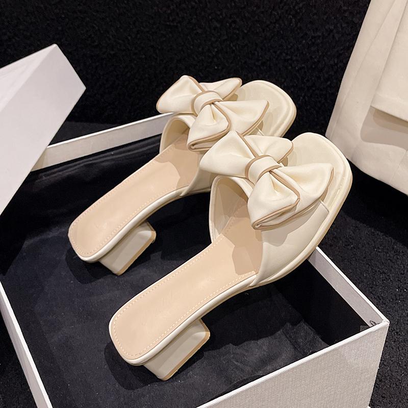 Aphixta 2025 Новые Летние Шлепанцы на Квадратном Каблуке 4,5 см Сладкая Женская Обувь Дизайн с Узлом-Бабочкой Шлепанцы-Сандалии с Квадратным Носком Классическая Обувь