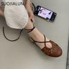 Модная SUOJIALUN Осенняя Женская Обувь на Плоской Подошве Модная Закрытый Носок На Шнуровке Женская Элегантная Обувь-Сандалии Мягкий Плоский Каблук Уличная Одежда Платье Слингбэк С