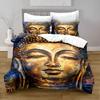 Gold Buddha Duvet Cover Set, Asian Religions Culture Bedding Set, Buddhist Themed Duvet Cover For Buddhist Believer
