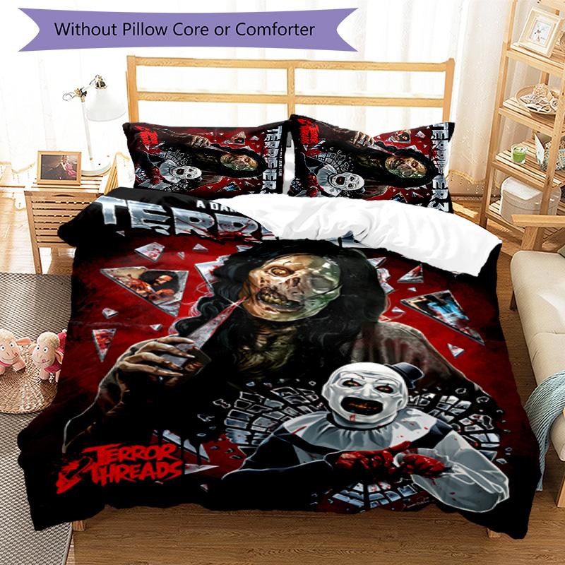 3pcs Art the Clown Terrifier5 pattern bedding set duvet cover set includes duvet cover &pillowcases, perfect all season bedroom decoration & gift