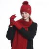 Knitted Hat Scarf Gloves Three Piece Set Women's Winter Warm Knit Hat with Fleece Outdoor Cycling Ear Protection Knitted Hat with Yarn