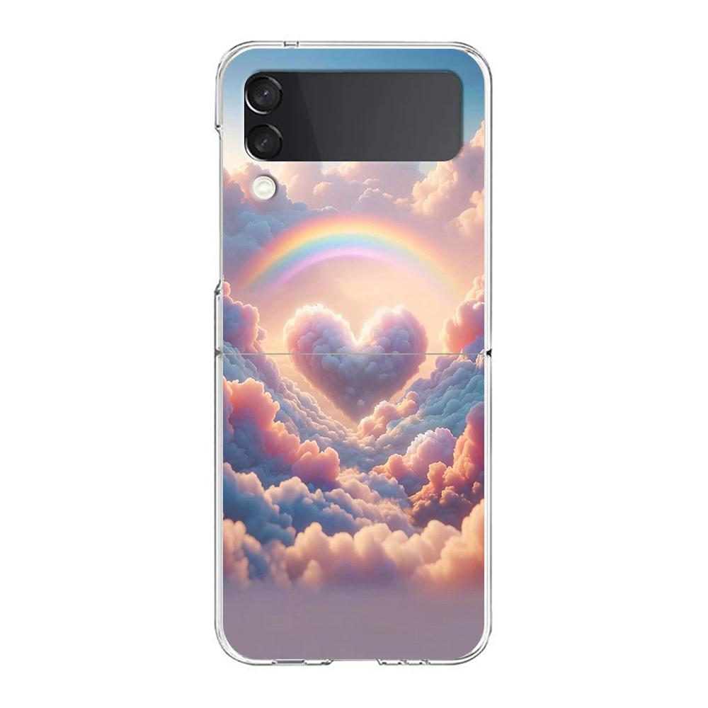 Чехол для телефона Samsung Galaxy Z Flip 6 5 4 Прозрачный для Samsung Z Flip 3 Жесткий ПК Складной корпус Милое Облако Чехлы Сумки