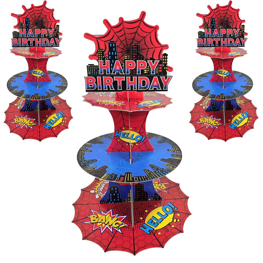 3 Tier Superhero Cupcake Stand - Spider Birthday Party Supplies Baby Shower Cake Table Decoration 5