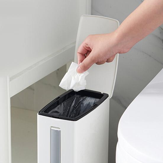 Narrow Trash Can Bathroom Toilet Brush Waste Bin Bucket Garbage Bag Dispenser