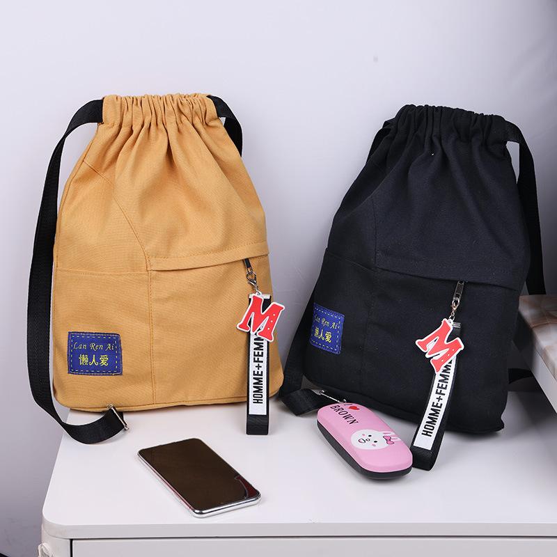 Drawstring Backpack Female Korean Small Backpack Male Student Schoolbag Canvas Bundle Pocket Ins Leisure Travel Bag