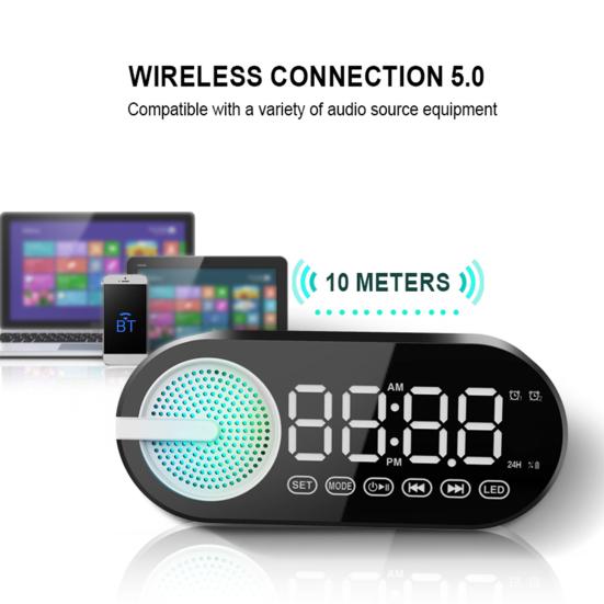 Беспроводной Bluetooth-совместимый динамик Маленький будильник Режим энергосбережения Светодиодный дисплей Беспроводная музыка
