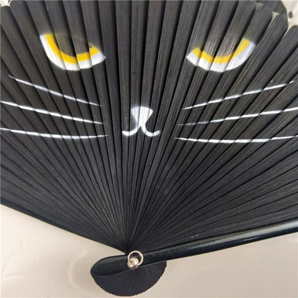 Cat Patterns Summer Gift Handmade Bamboo Wooden Fan Crafts Folding Fan Home Decoration Silk Fan