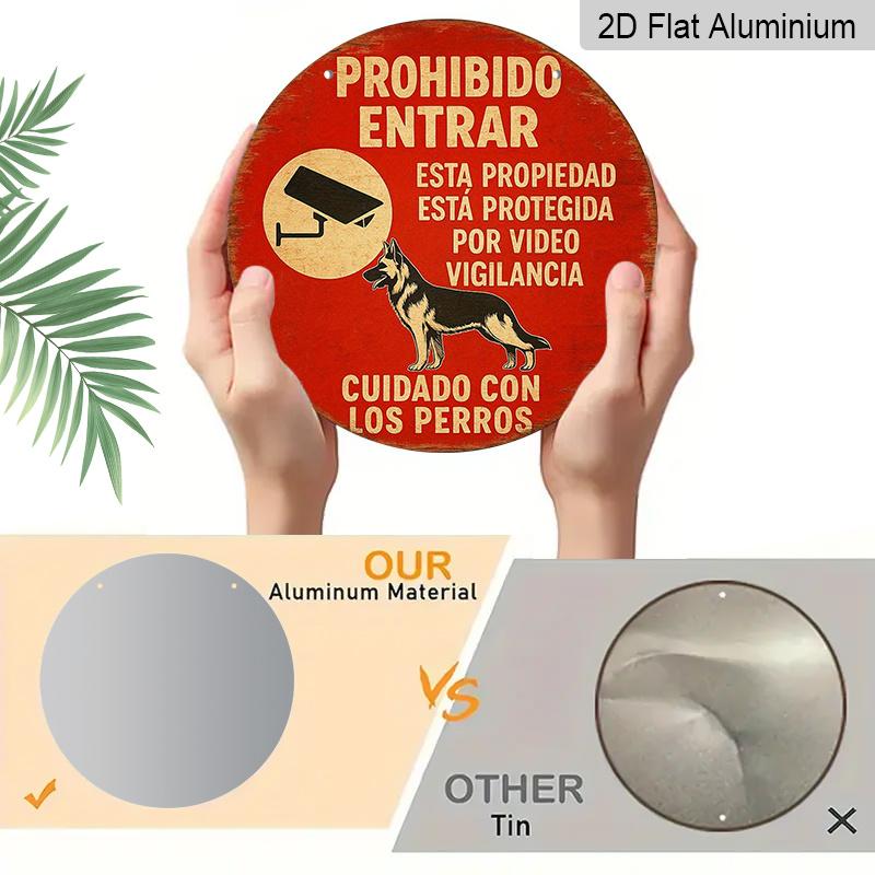 2D Flat, 1pc 7.87*7.87 Inch Round Aluminum Sign, "No Entry, Beware of Dog, Under Surveillance" Vintage Aluminum Plaque, Safety Warning Decorative