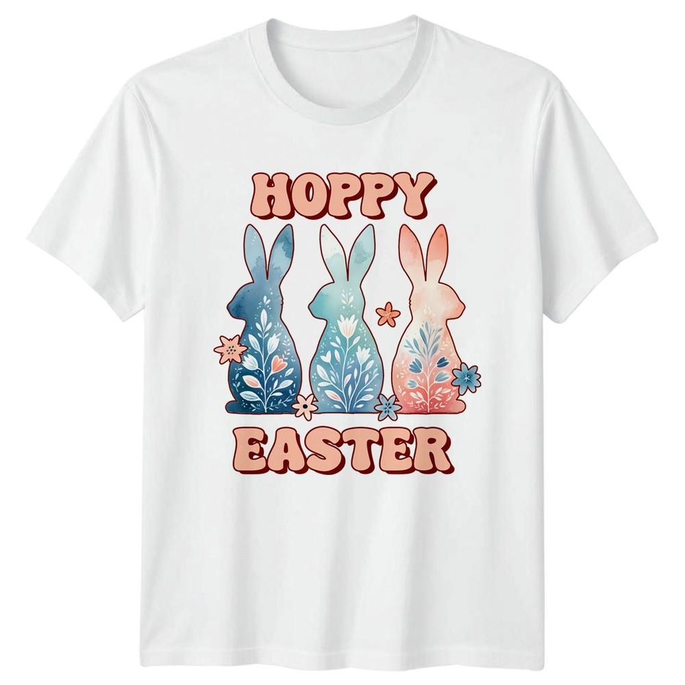 Hoppy Easter Unisexs TShirt Bunny Watercolor Groovy Spring Holiday