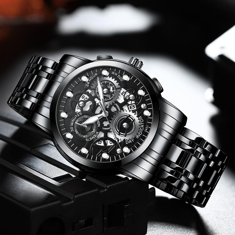 VA VA VOOM Золотые полые светящиеся кварцевые часы Часы со скелетом Мужские часы Импортные механизмы Деловые виды спорта для мужа Подарок Мужские часы из нержавеющей стали