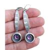 Lady Retro Purple Resin Earrings Gypsy Antique Silver Carved Metal Hanging Earrings