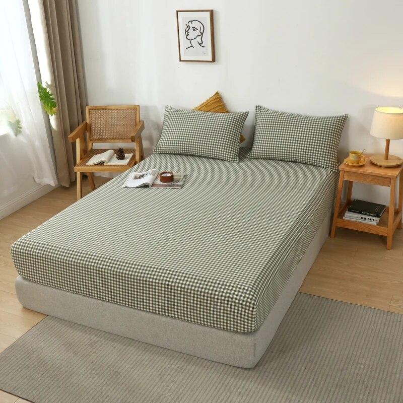 Высококачественный защитный чехол для матраса из 100% хлопка, регулируемая простыня 160x200, без наволочки, в клетку