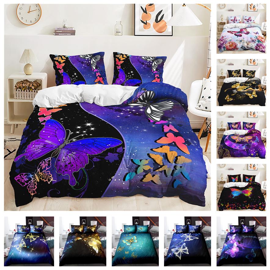 Комплект постельного белья с 3D бабочкой для девочек, пододеяльник, 2/3 предмета, мягкая молния DE200 * 200, полноразмерный микрофибра, украшение для спальни