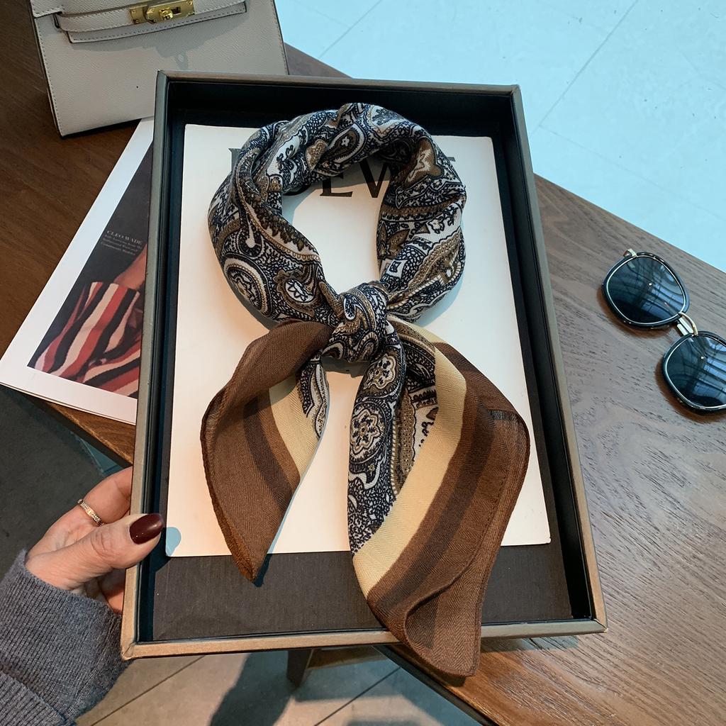 Classic Versatile Multifunctional Silk Scarf Fashion Retro Big Cashew Nuts Premium Sunshade Sunscreen Headscarf Square Silk Scarf