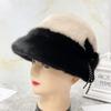 Luxury Women Real Fur Hat Genuine Mink Fur Fedoras Stylish Diamond Dome Bucket Hats Winter Warm Outdoor Patchwork Female Caps