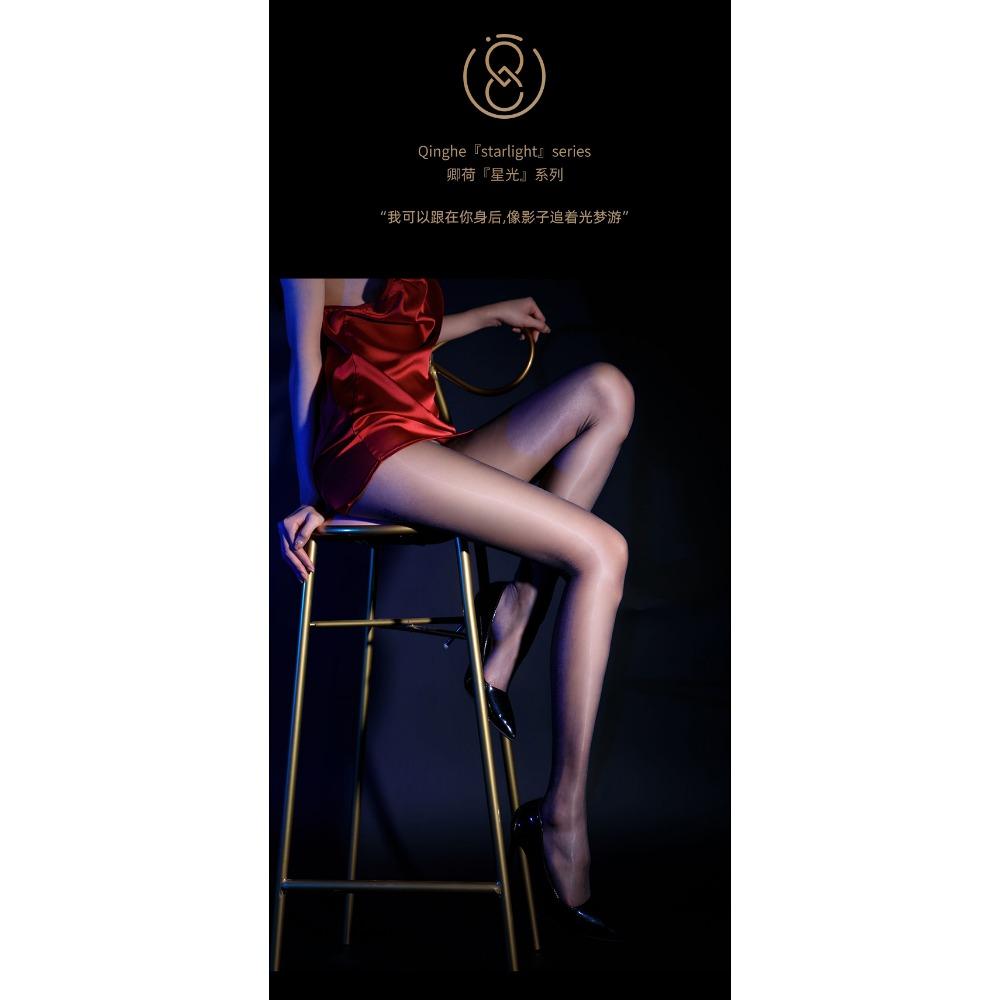 Qinghe Sexy Ultra-thin Stockings Women's Oil-bright Starlight Pantyhose 360 Seamless Crotch Leggings Open Crotch Socks Pearlescent