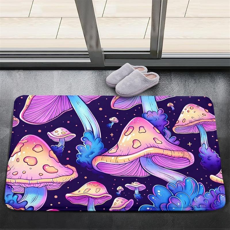 Fantasy Mushrooms Pattern Door Mat Fairytale Style Colorful Fluorescent Plant Entryway Decor Carpet Outdoor Indoor Anti-slip Rug
