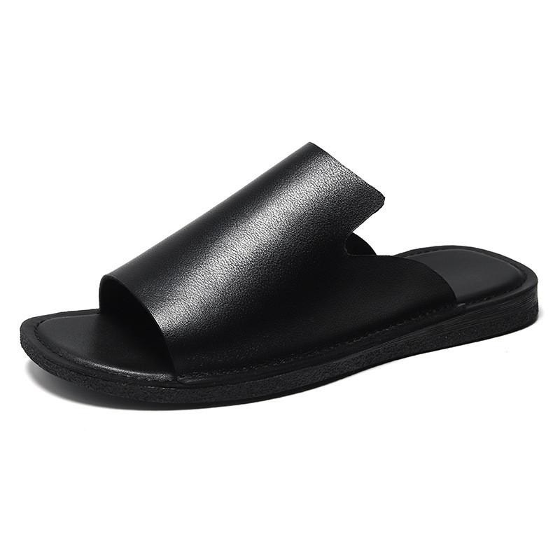 Мягкие кожаные тапочки для мужчин 2024 года, лето, новый стиль, удобные коричневые сандалии для отдыха на открытом воздухе, трендовая мужская пляжная обувь из натуральной кожи