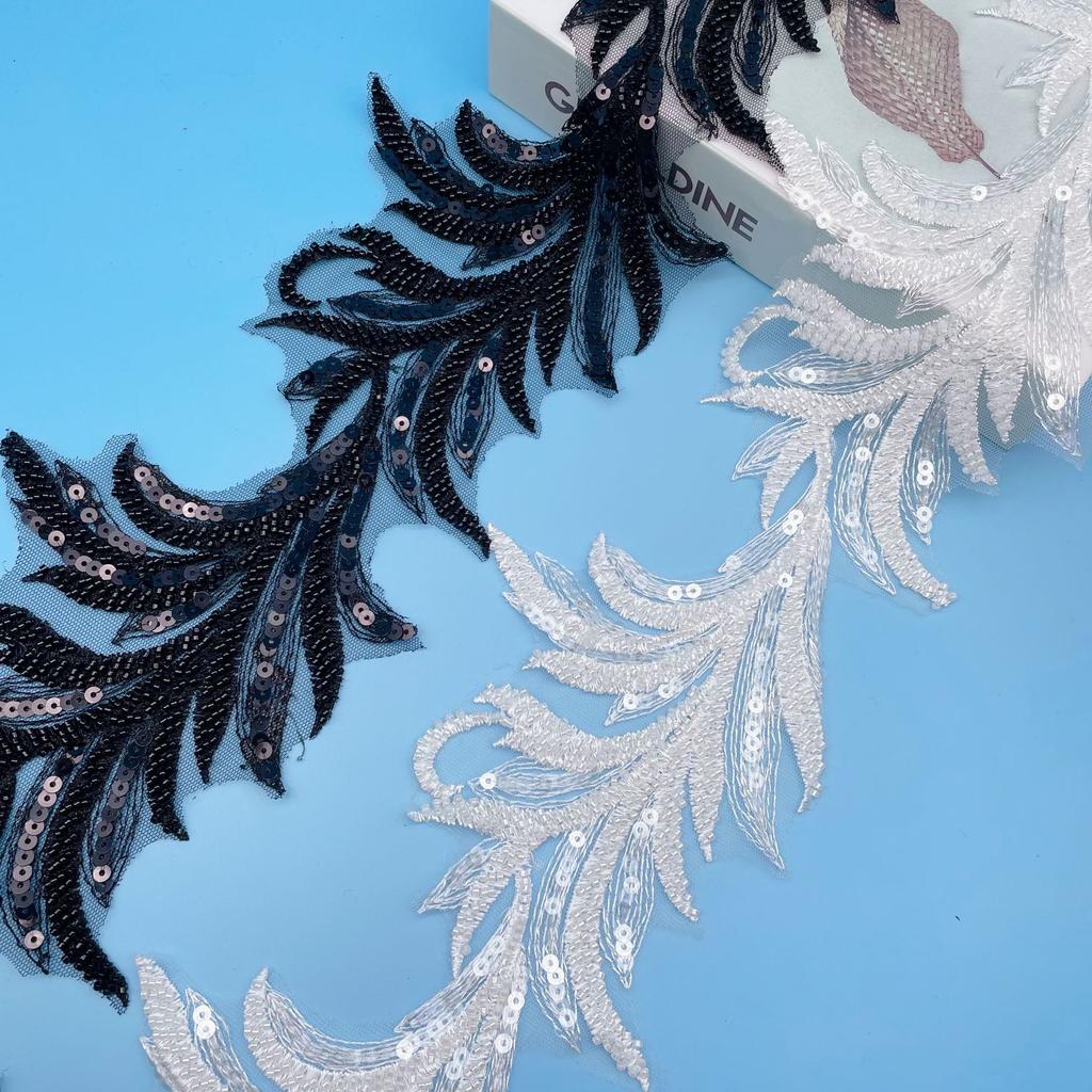 Heavy Industry Leaf Beads Sequins Embroidery Handmade Lace Leaf Accessories Diy Wedding Dress Belt Headdress Decoration