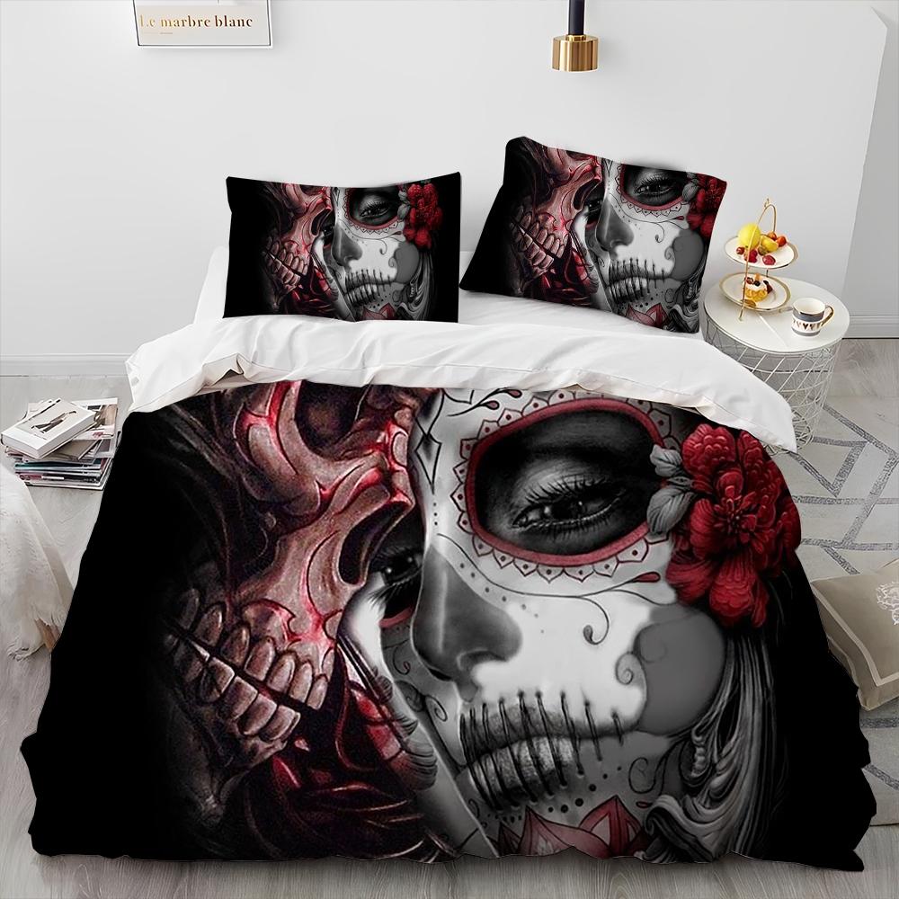 3D Horror Gothic Female Skull Dead Girl Comforter Bedding Set,Duvet Cover Bed Set Quilt Cover Pillowcase,Queen Size Bedding Set