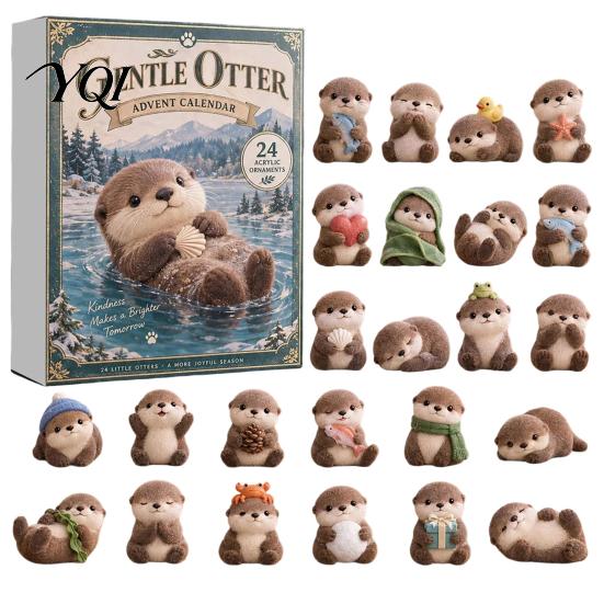 Creative Gift for Friends Otters Advent Calendars 2026, 24 Days 2D Flat Acrylic Ornaments Christmas Winter Holiday Collectibles Countdown Calendar,
