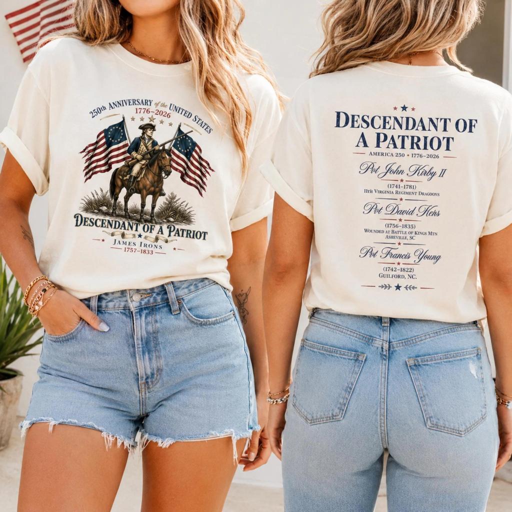 Descendant Shirt, Custom Patriot Ancestor Tee, Two Sided American T-Shirt
