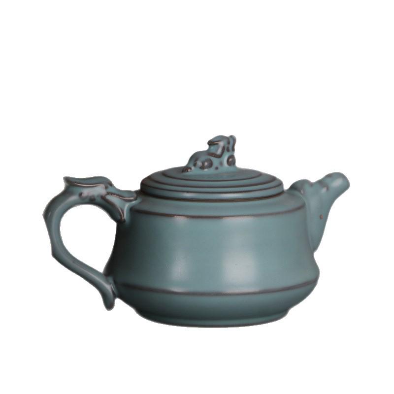 Antique-Style Porcelain Pot: Sky Blue Ru Kiln Glaze with Dragon Handle, Song Dynasty-Inspired, Collectible Piece