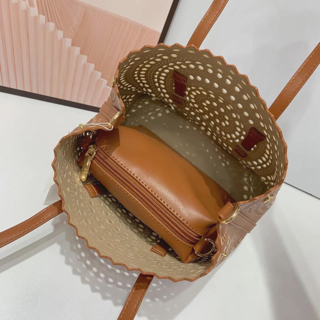 Набор сумок из кожи с резным узором Cross-Border: Сумка-тоут, косметичка и кошелек для монет