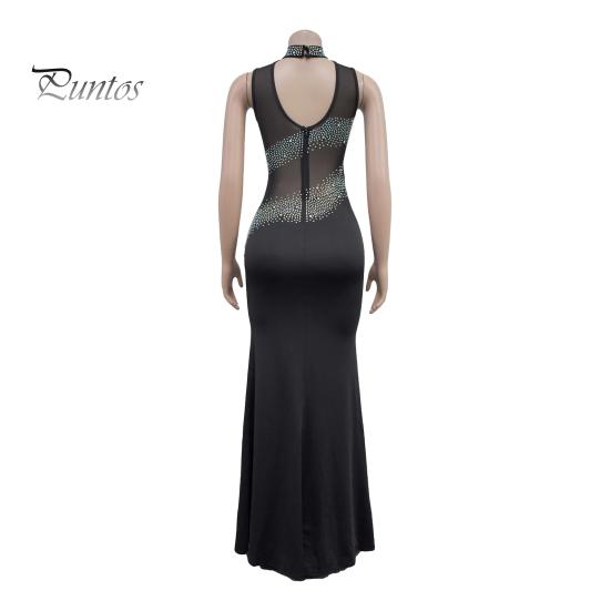 Женское вечернее платье со стразами, сетка в стиле пэчворк, без рукавов, облегающее, с круглым вырезом, свадебное, вечернее, макси-платье для выпускного вечера, официального банкета