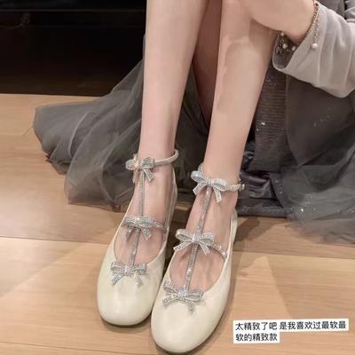 Su Yinyin те же новые французские ретро тяжелые промышленные стразы бант балетки на плоской подошве женские туфли Mary